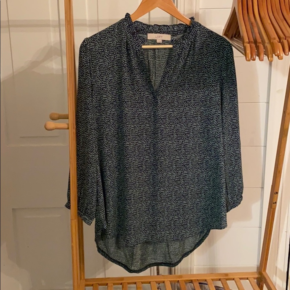 LOFT top navy with green spots medium